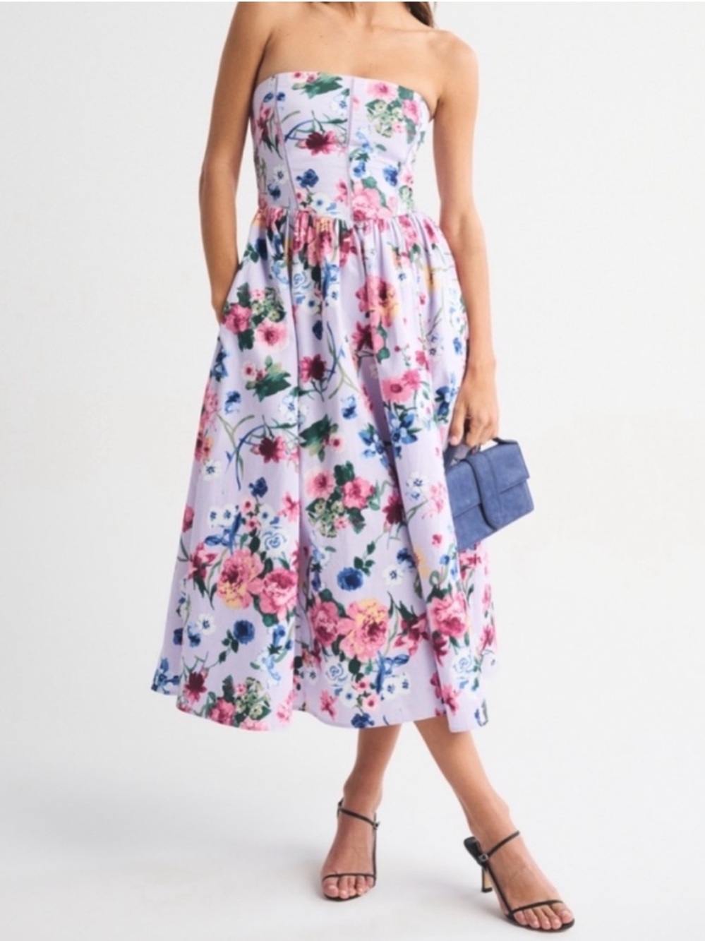 Abercrombie & Fitch Bra Free Dipped Waist Midi Dress in Lavender
